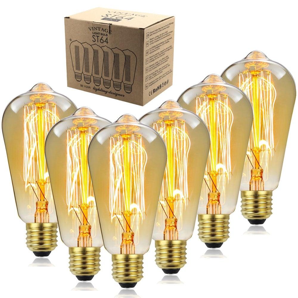 Retro Edison Light Bulb Filament Incandescent Ampoule Bulbs Antique Vintage Style Light Amber Warm Dimmable Vintage Edison Light Bulb For Table Lamp Restaurant Home Office Stevvex