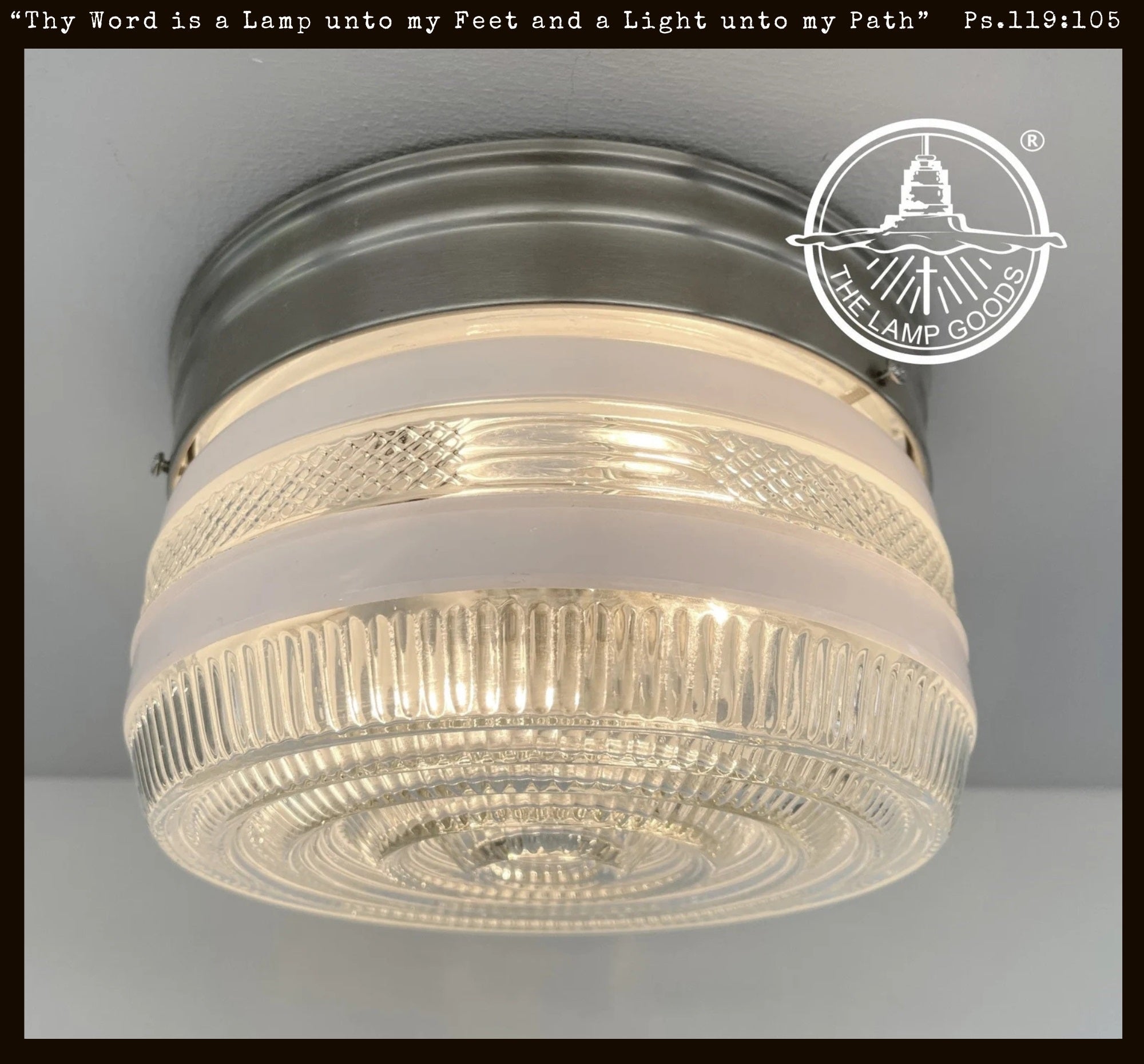 RETRO 1960's Antique DRUM Flush Mount Ceiling Light Brushed Nickel The Lamp Goods