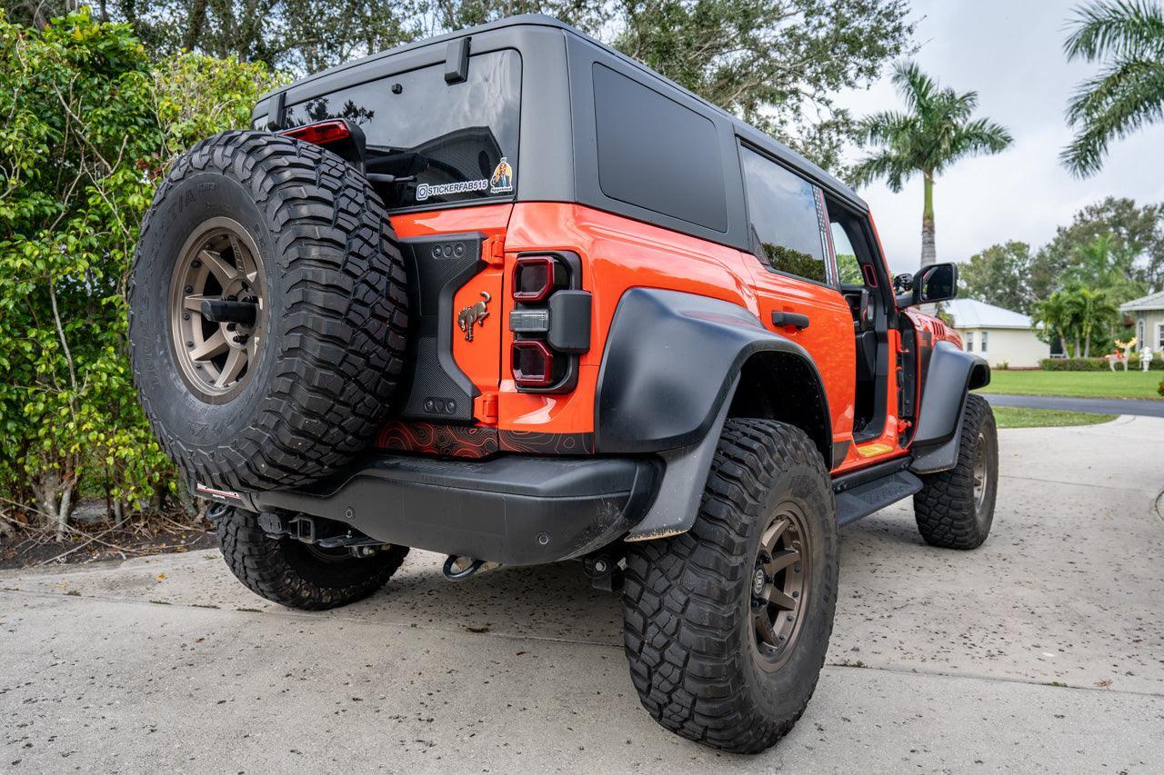 Safari Topo Lower Rear Tailgate Overlays - 2021+ Bronco StickerFab