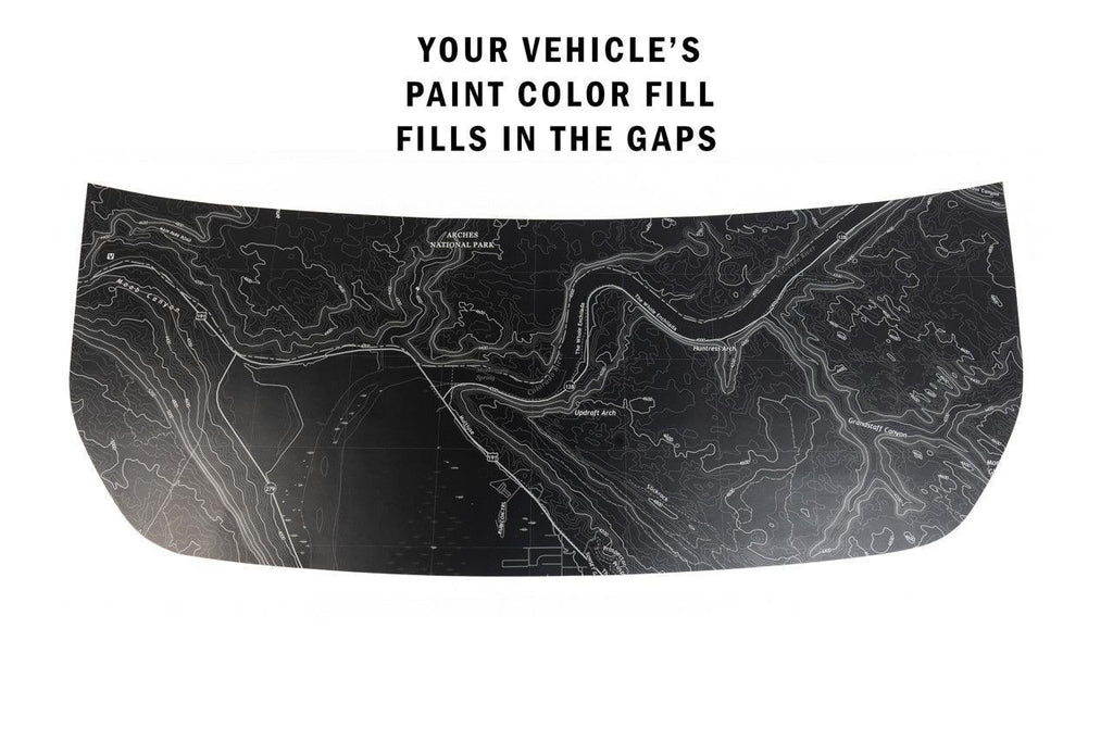 Stealth Black Arches National Park Topographic Map Hood Overlay (Printed Series) - 2021+ Bronco StickerFab