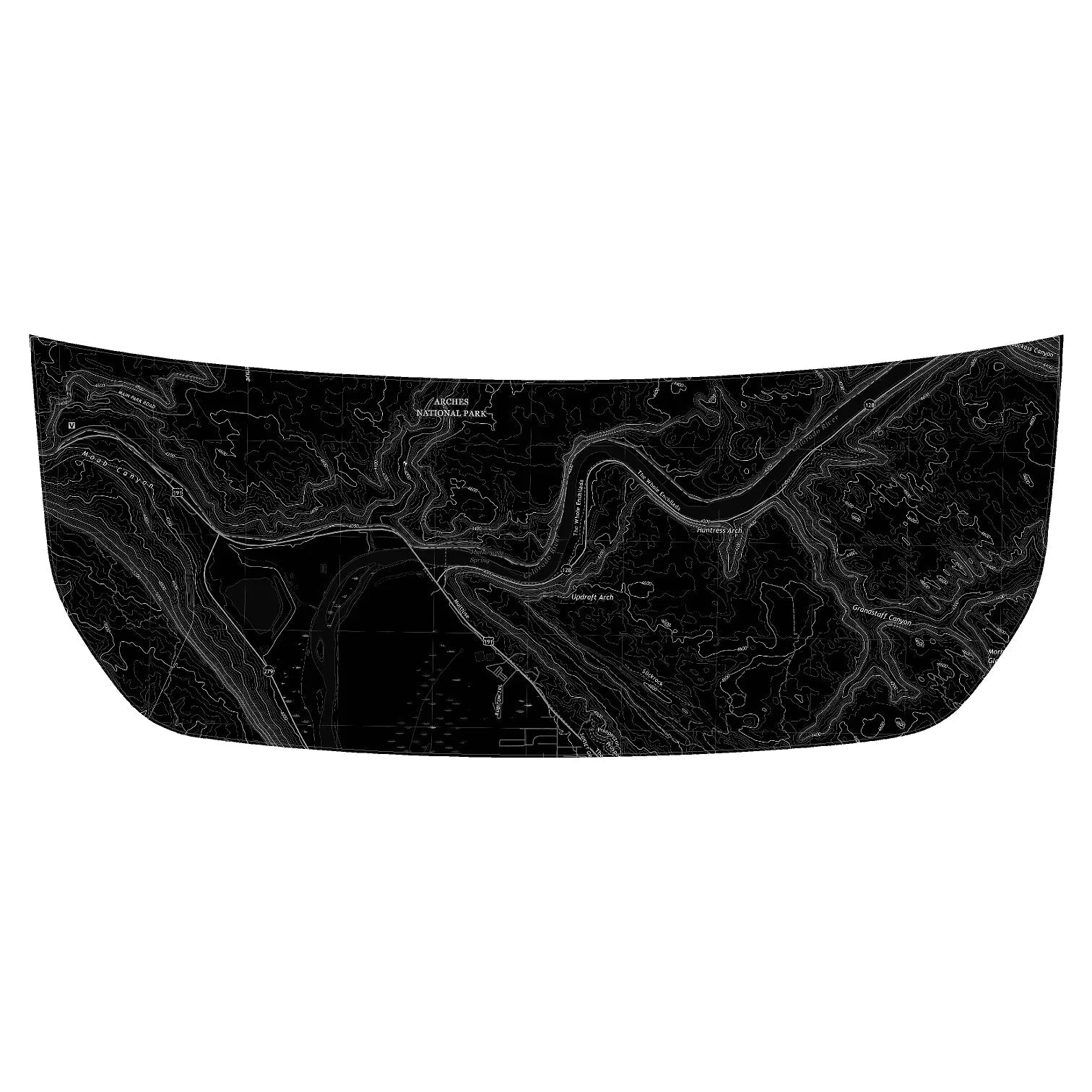 Stealth Black Arches National Park Topographic Map Hood Overlay (Printed Series) - 2021+ Bronco StickerFab