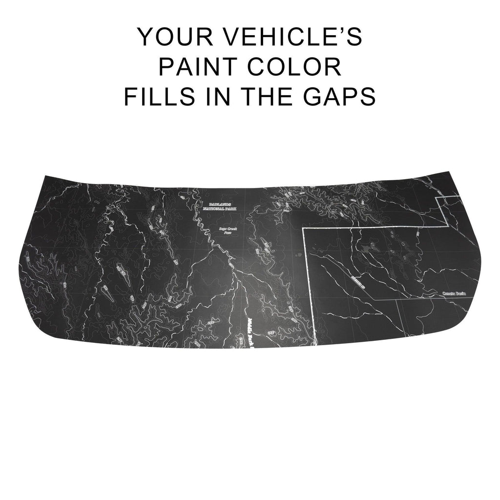 Stealth Black Badlands Topographic Map Hood Overlay (Printed Series) - 2021+ Bronco StickerFab