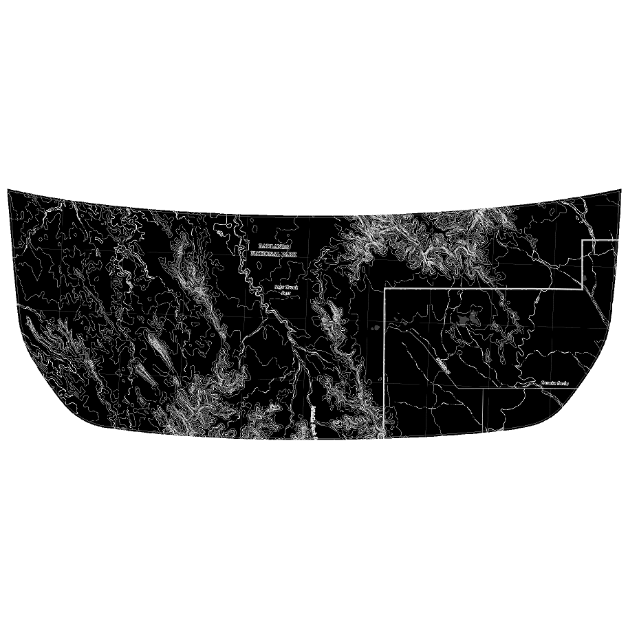 Stealth Black Badlands Topographic Map Hood Overlay (Printed Series) - 2021+ Bronco StickerFab