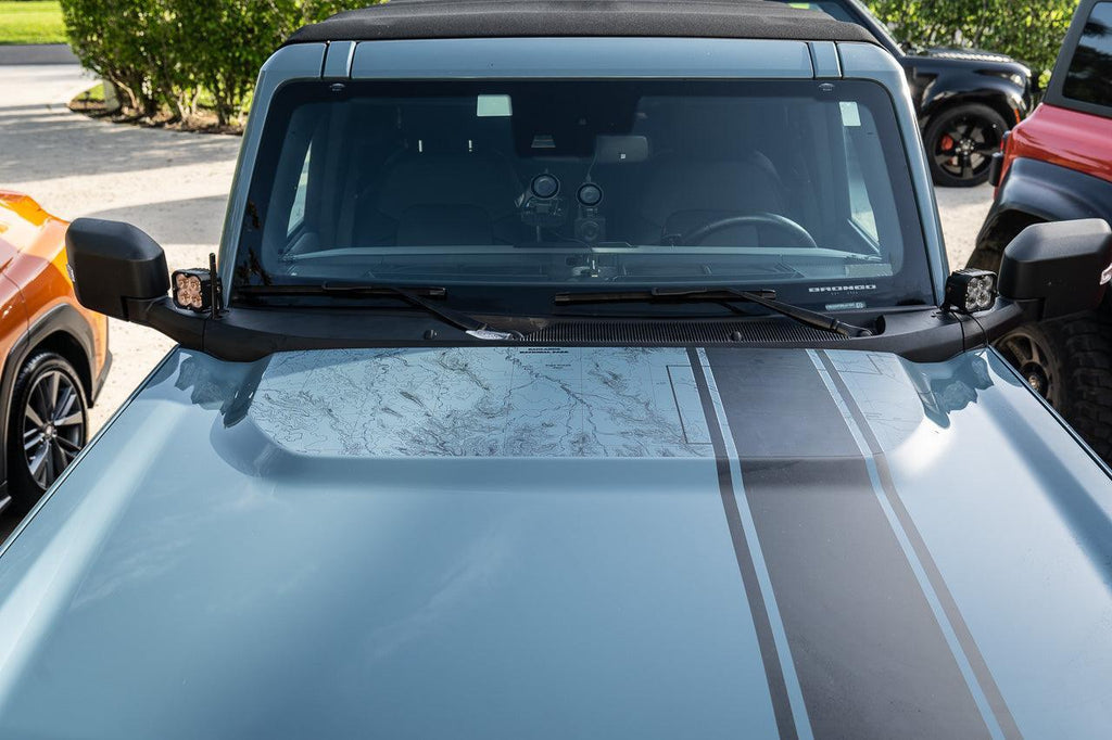 Stealth Clear Badlands Topographic Map Hood Overlay - 2021+ Bronco StickerFab