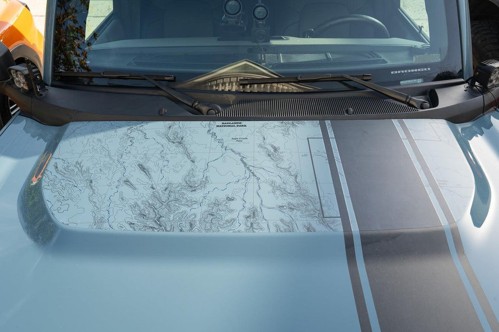 Stealth Clear Badlands Topographic Map Hood Overlay - 2021+ Bronco StickerFab