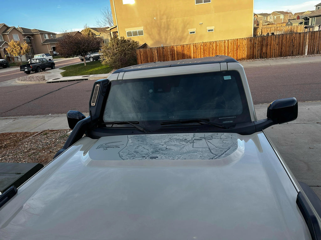 Stealth Clear Everglades Topographic Map Hood Overlay - 2021+ Bronco StickerFab