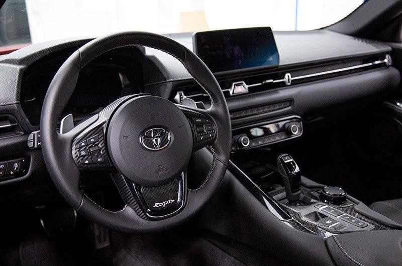 "Supra" Steering Wheel Trim Overlays (Full Set) - 2020+ Supra StickerFab