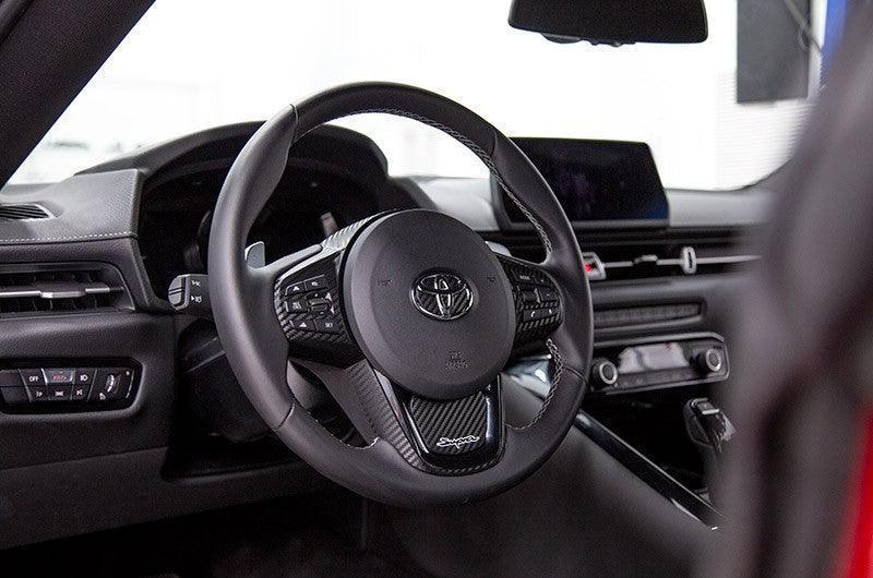 "Supra" Steering Wheel Trim Overlays (Full Set) - 2020+ Supra StickerFab