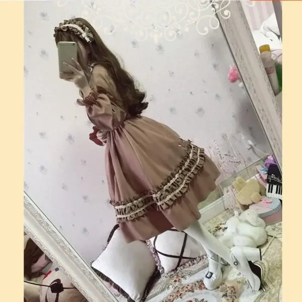 Retro Sweet Lolita Dress – Lace Trim Bowknot Vintage Style Kawaii Stop