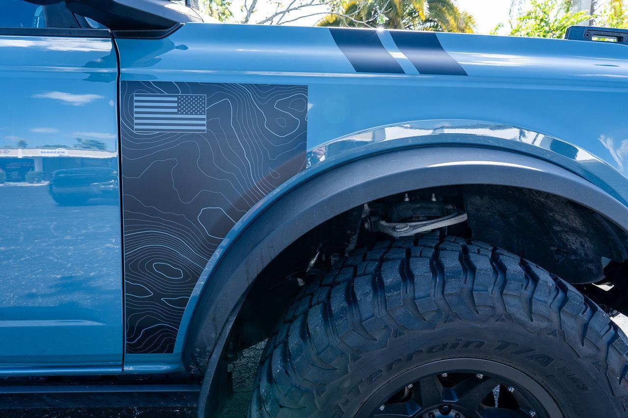 Topo American Flag Fender Overlays - 2021+ Bronco StickerFab