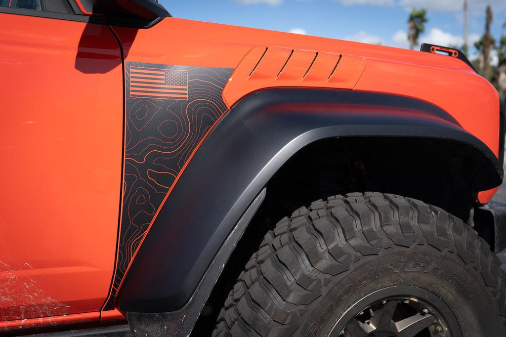 Topo American Flag Fender Overlays (Clear) - 2022+ Bronco Raptor StickerFab