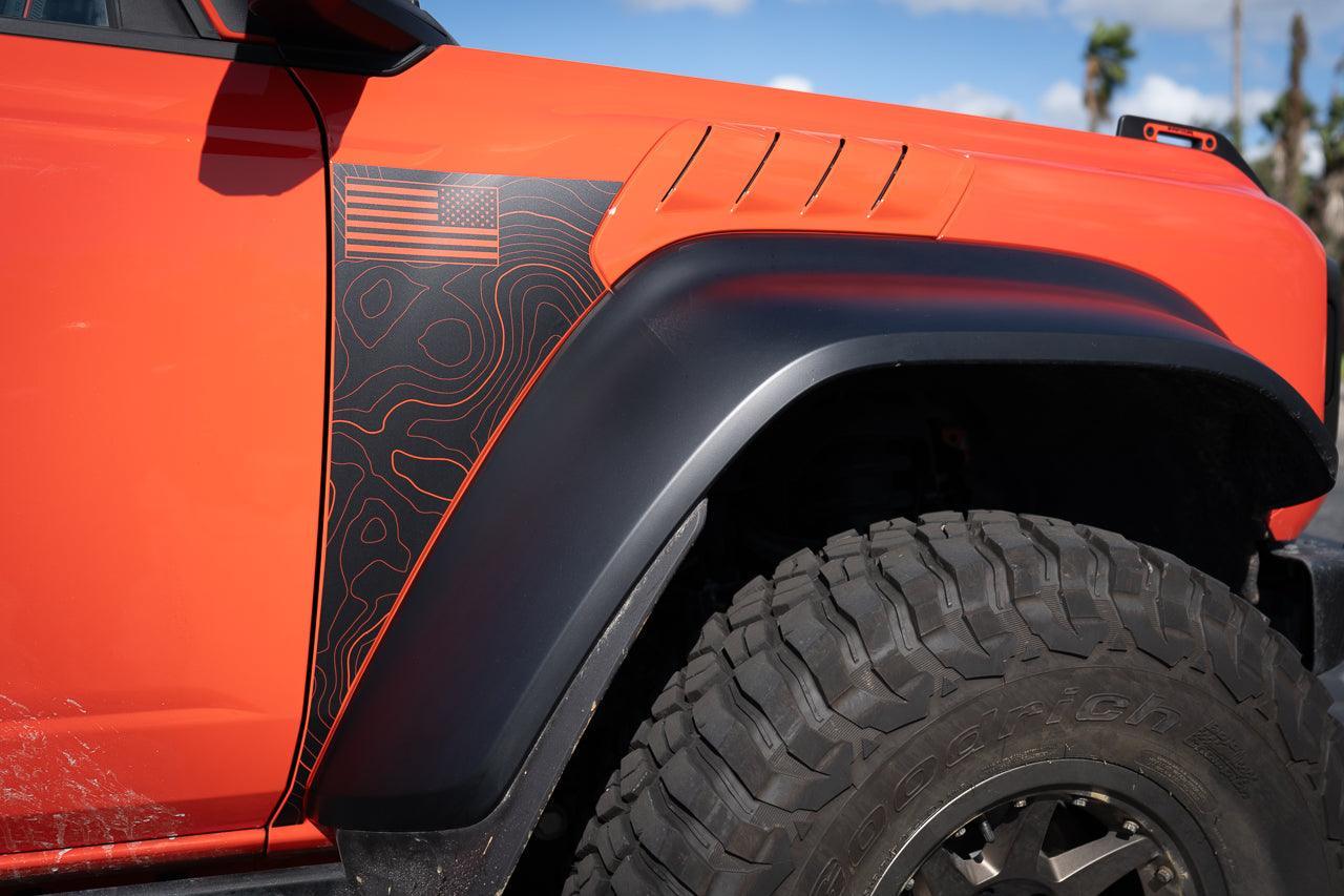 Topo American Flag Fender Overlays (Clear) - 2022+ Bronco Raptor StickerFab