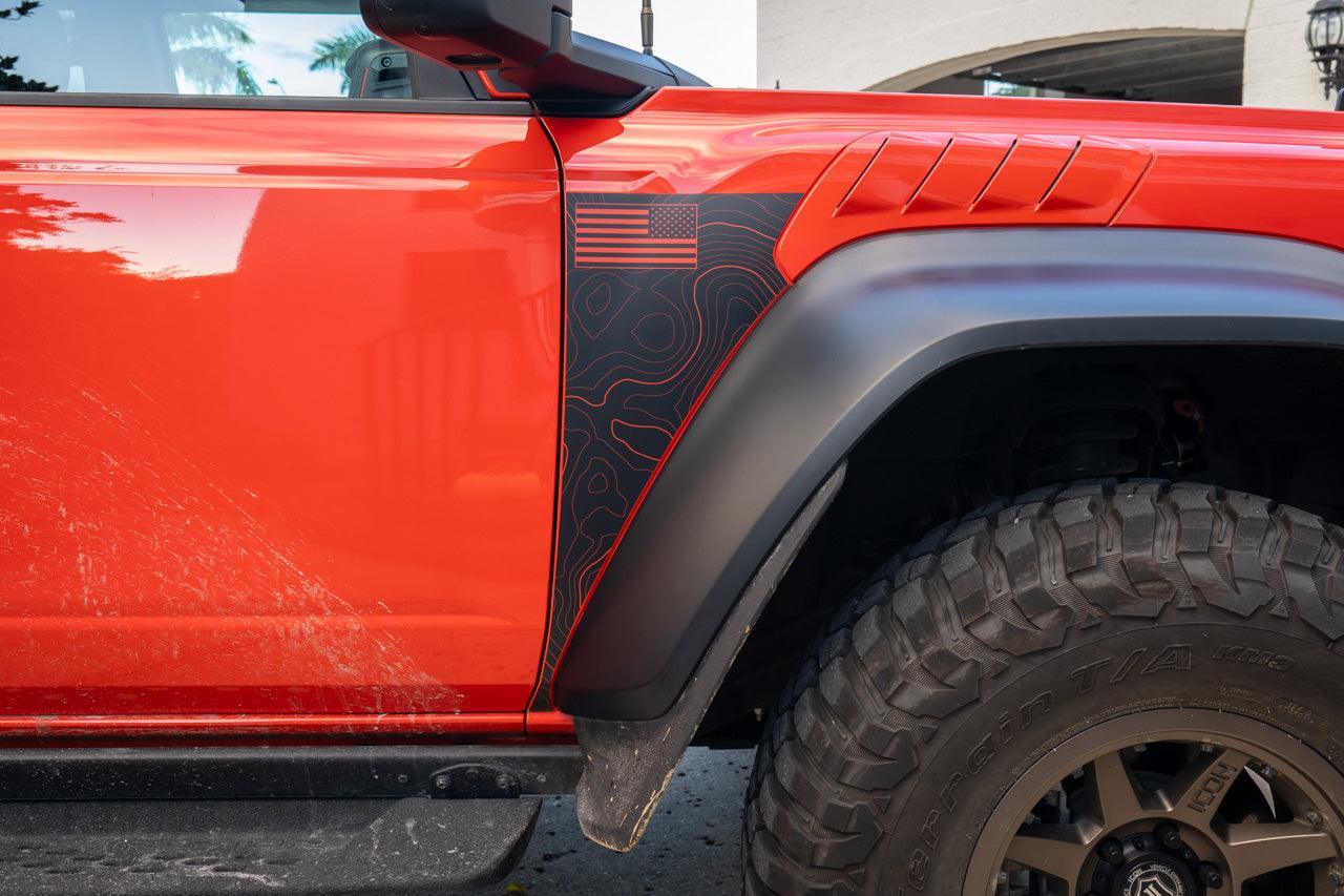 Topo American Flag Fender Overlays (Clear) - 2022+ Bronco Raptor StickerFab