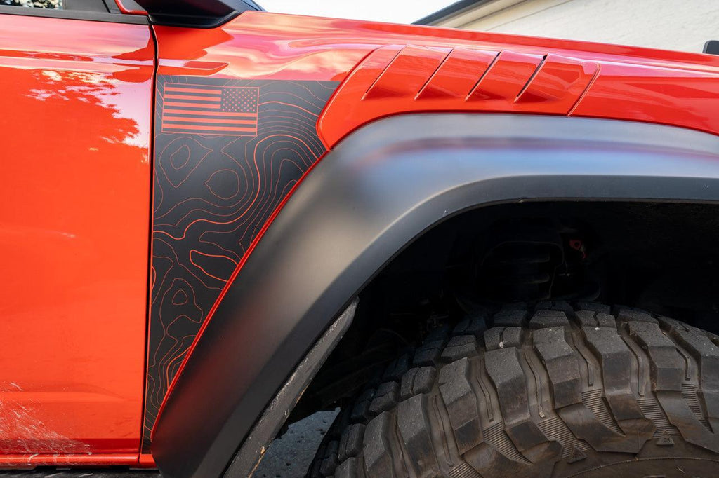 Topo American Flag Fender Overlays (Clear) - 2022+ Bronco Raptor StickerFab