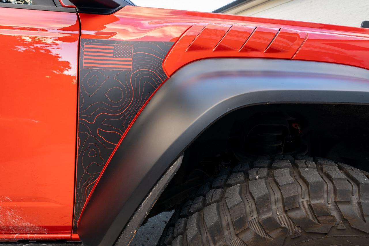 Topo American Flag Fender Overlays (Clear) - 2022+ Bronco Raptor StickerFab
