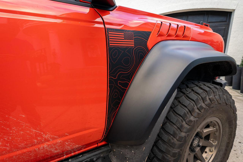 Topo American Flag Fender Overlays (Clear) - 2022+ Bronco Raptor StickerFab