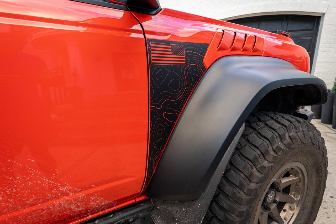 Topo American Flag Fender Overlays (Clear) - 2022+ Bronco Raptor StickerFab