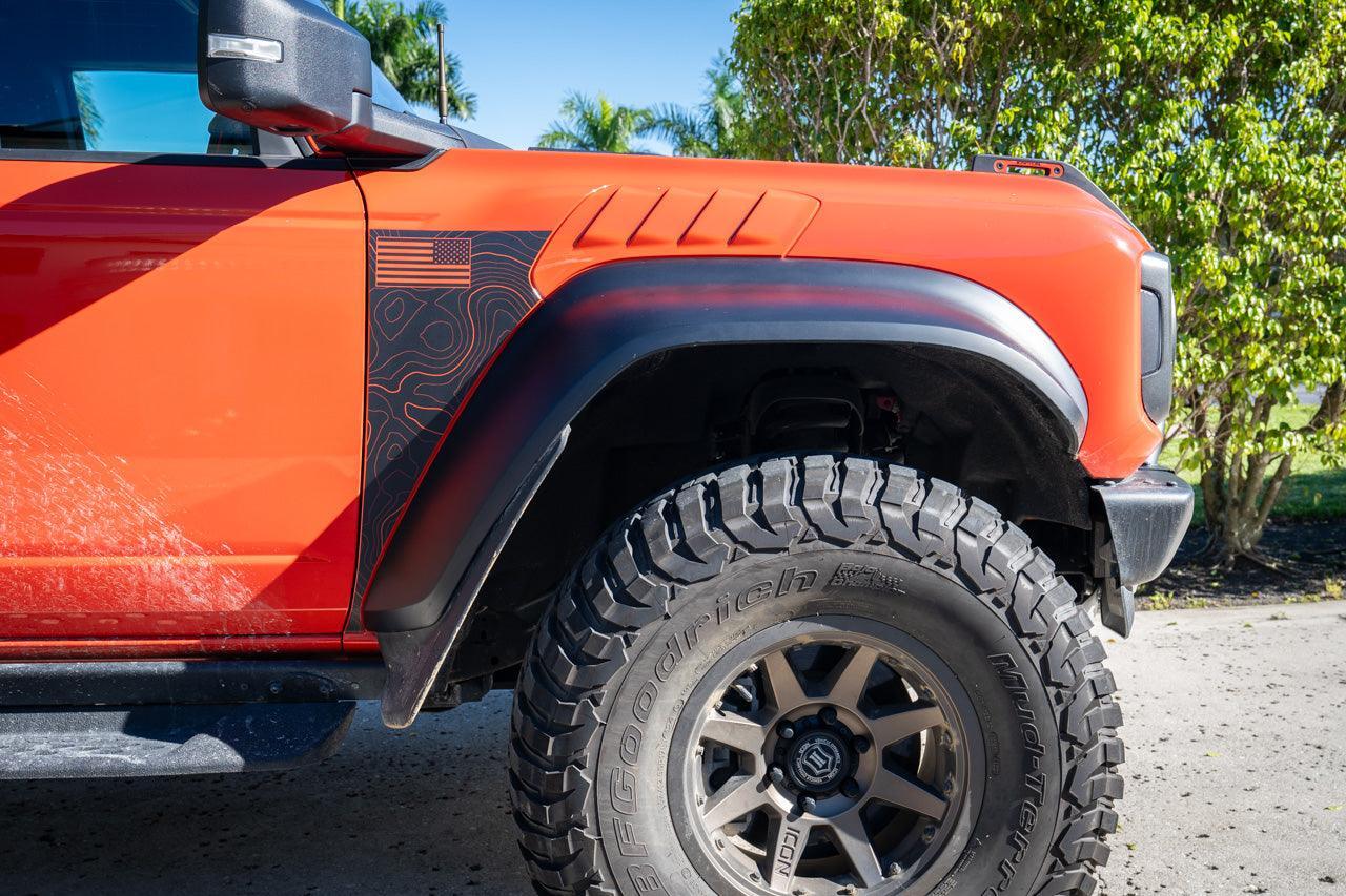 Topo American Flag Fender Overlays (Clear) - 2022+ Bronco Raptor StickerFab