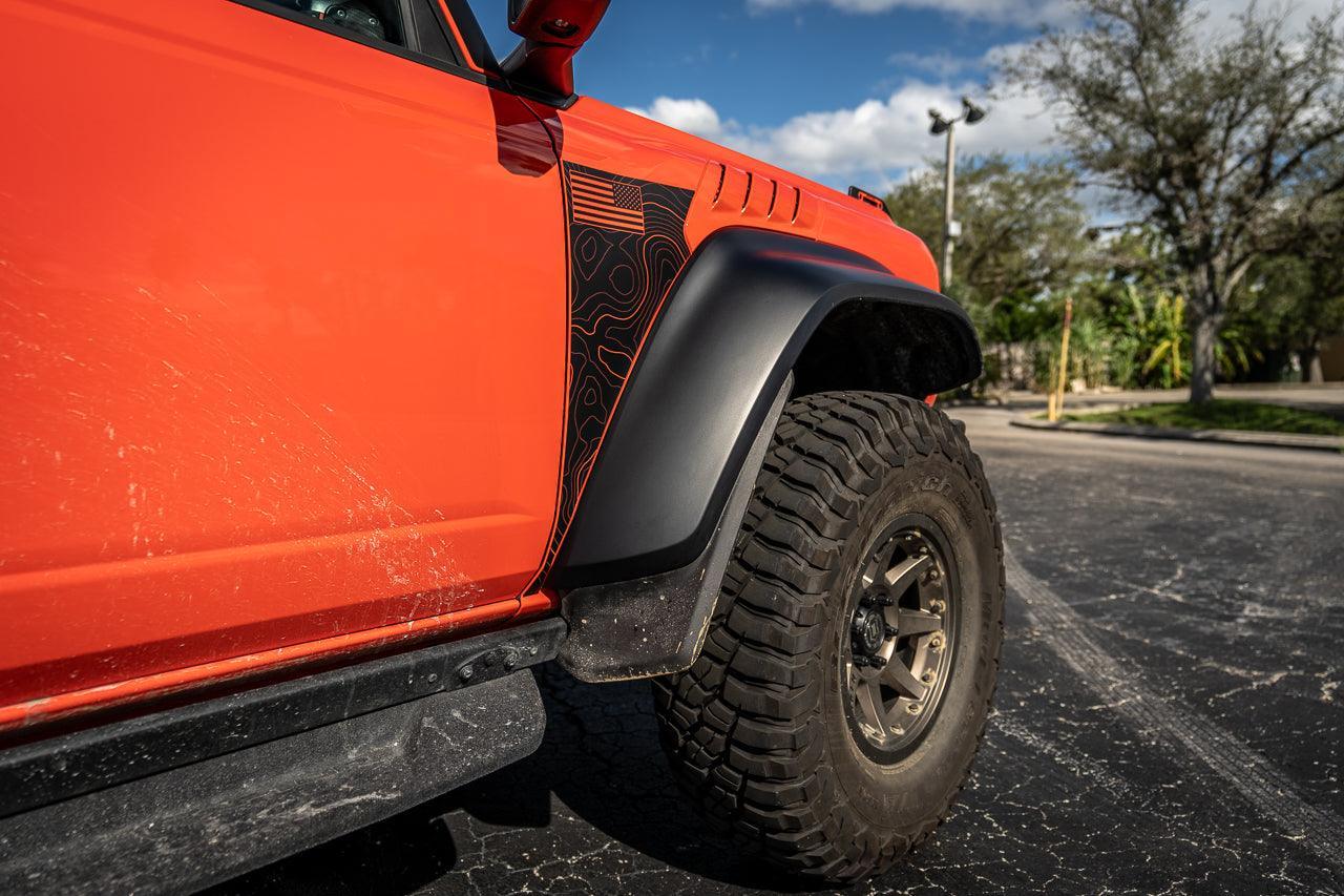 Topo American Flag Fender Overlays (Clear) - 2022+ Bronco Raptor StickerFab