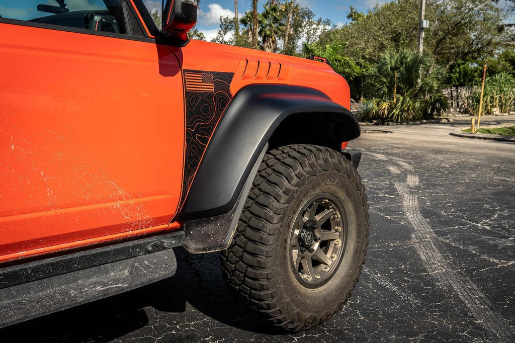 Topo American Flag Fender Overlays (Clear) - 2022+ Bronco Raptor StickerFab