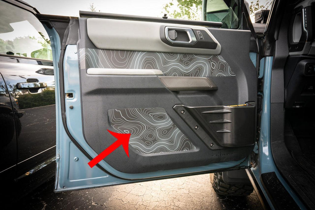 Topo Interior Lower Front Door Card Insert Overlays (Printed Series) - 2021+ Bronco 4 Door StickerFab