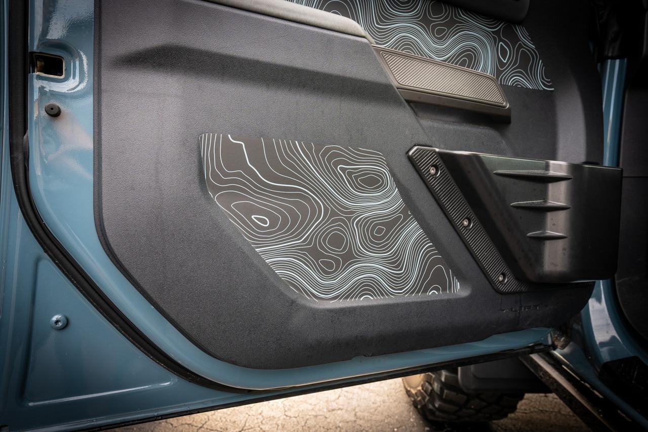 Topo Interior Lower Front Door Card Insert Overlays (Printed Series) - 2021+ Bronco 4 Door StickerFab