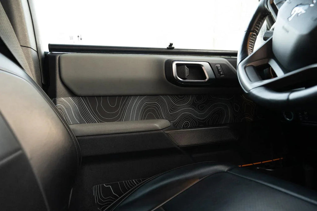Topo Interior Lower Front Door Card Insert Overlays (Printed Series) - 2021+ Bronco 4 Door StickerFab