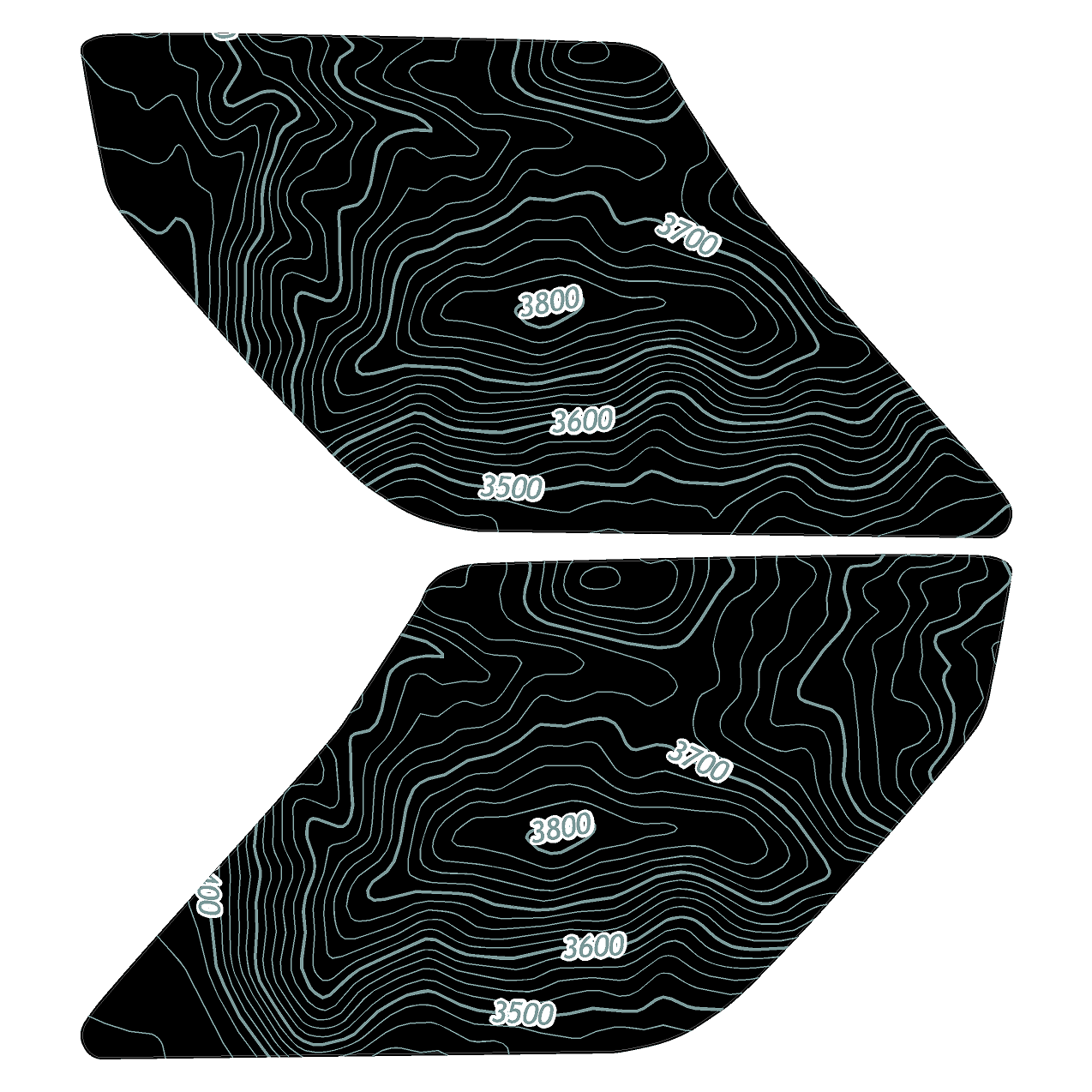 Topo Interior Lower Front Door Card Insert Overlays (Printed Series) - 2021+ Bronco 4 Door StickerFab