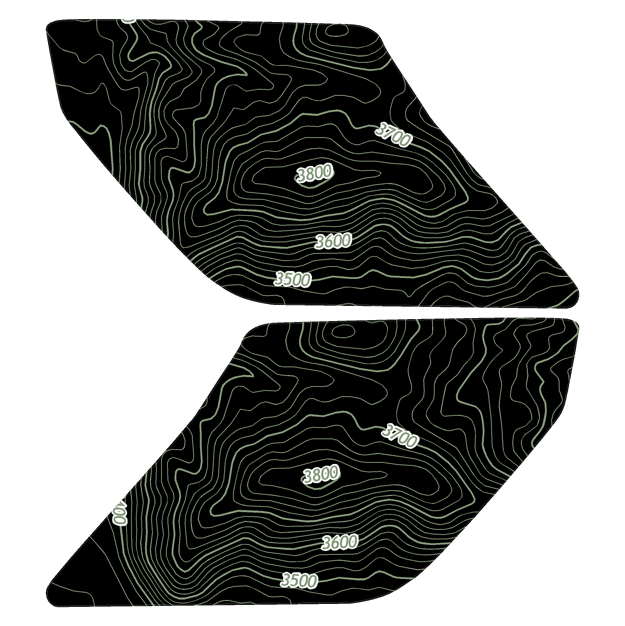 Topo Interior Lower Front Door Card Insert Overlays (Printed Series) - 2021+ Bronco 4 Door StickerFab