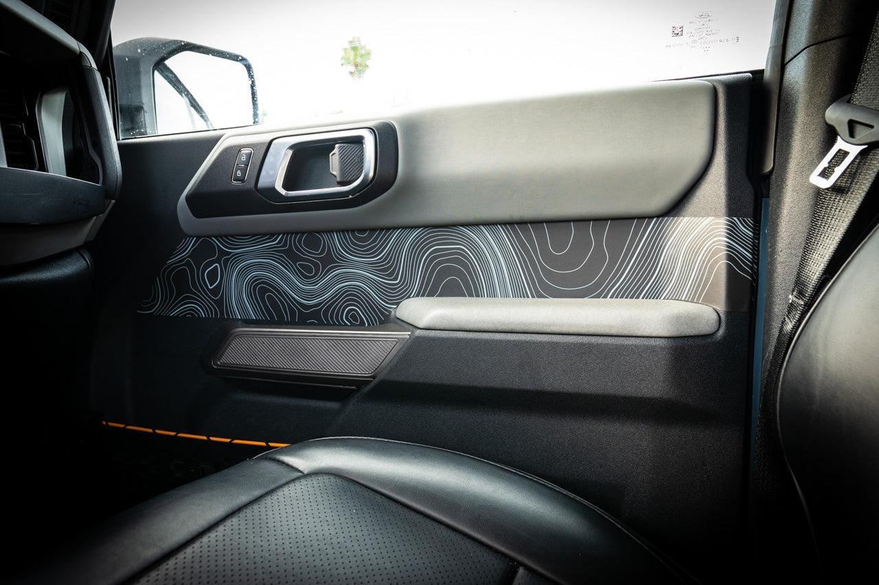 Topo Front Interior Upper Door Card Insert Overlays (Printed Series) - 2021+ Bronco 4 Door StickerFab