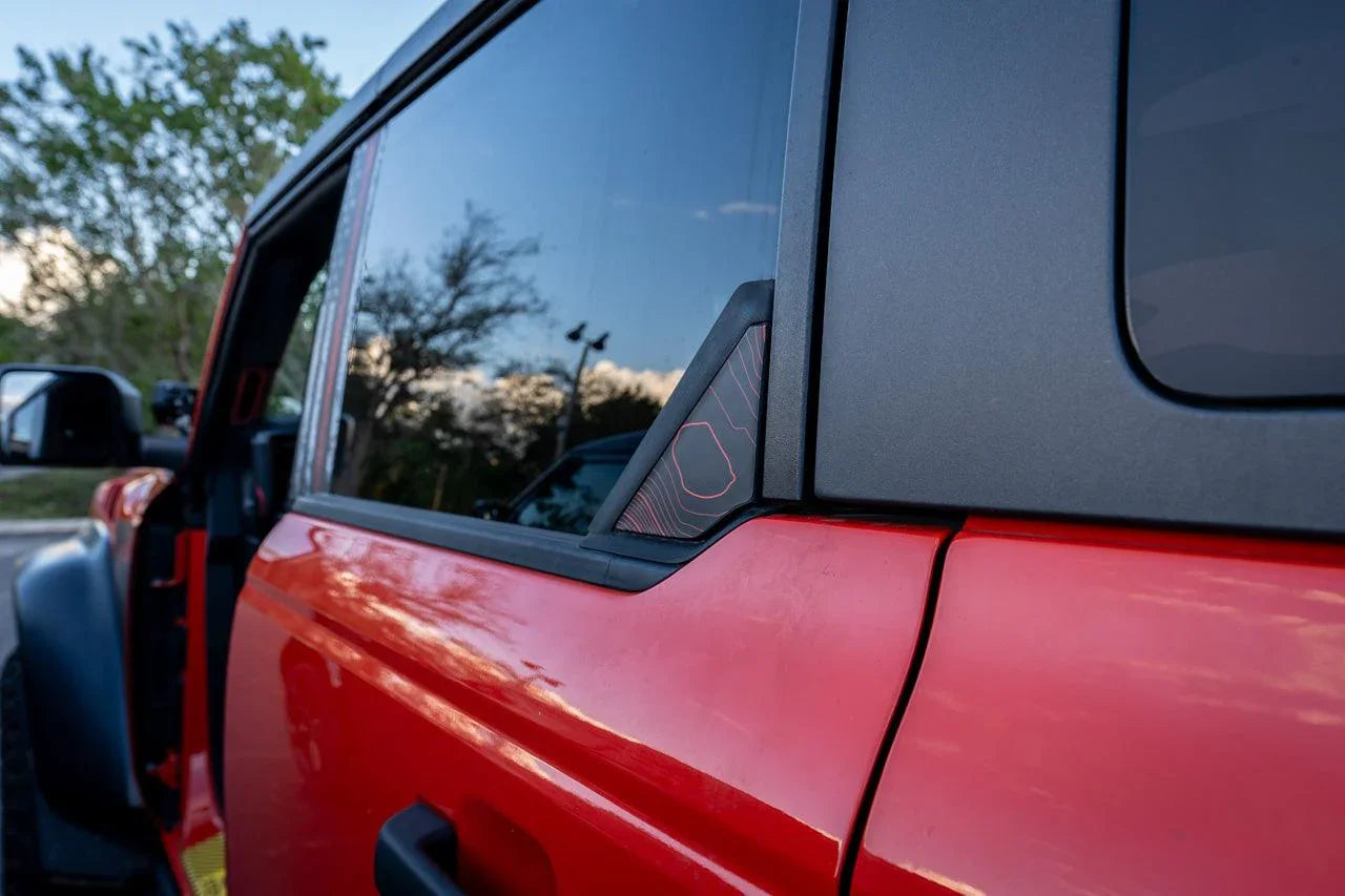 Topo Rear Window Triangle Overlay (Printed Series) - 2021+ Bronco 4 Door StickerFab