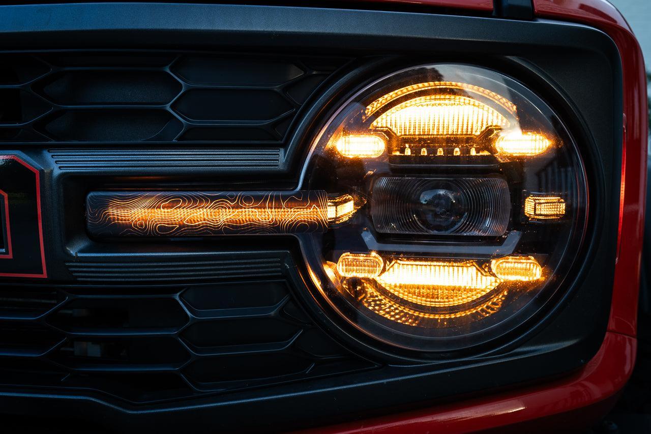 Topo Shortie Style Light Bar Overlays (Printed Series) - 2021+ Bronco (Standard Headlights) StickerFab