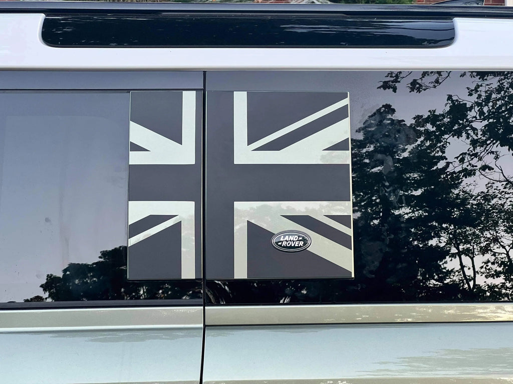 Union Jack Side Window Panel Overlay (Matte Black) - 2020+ Land Rover Defender 110 / 130 StickerFab