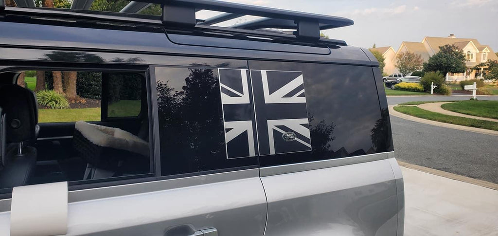 Union Jack Side Window Panel Overlay (Matte Black) - 2020+ Land Rover Defender 110 / 130 StickerFab