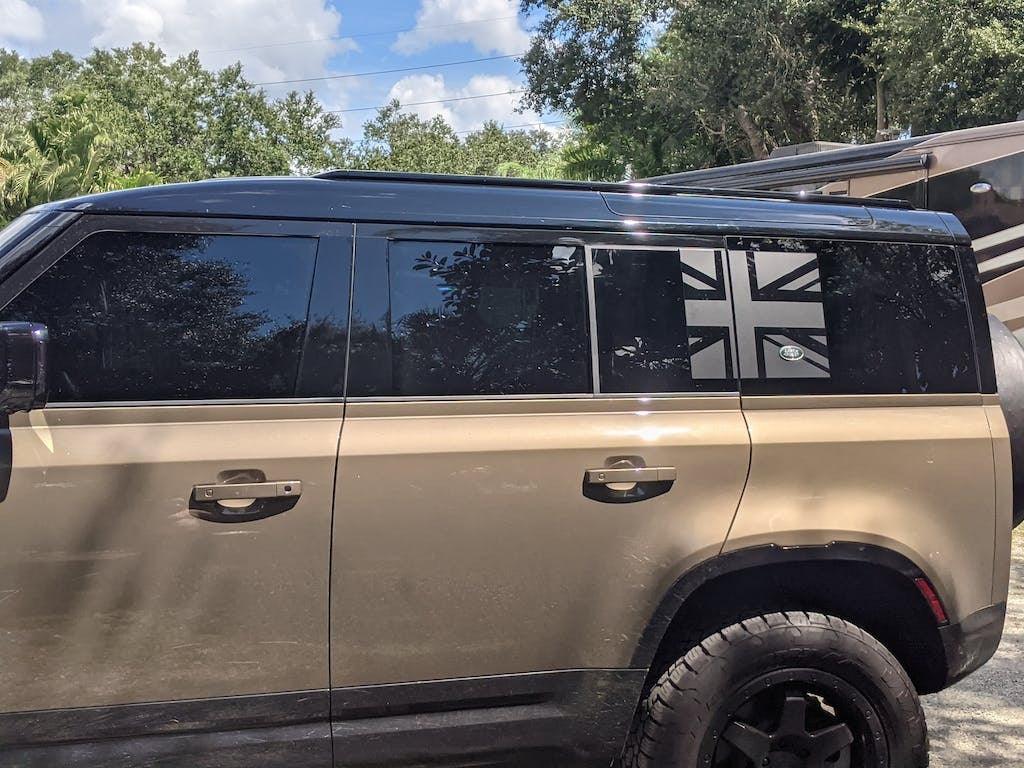 Union Jack Side Window Panel Overlay (Matte Black) - 2020+ Land Rover Defender 110 / 130 StickerFab
