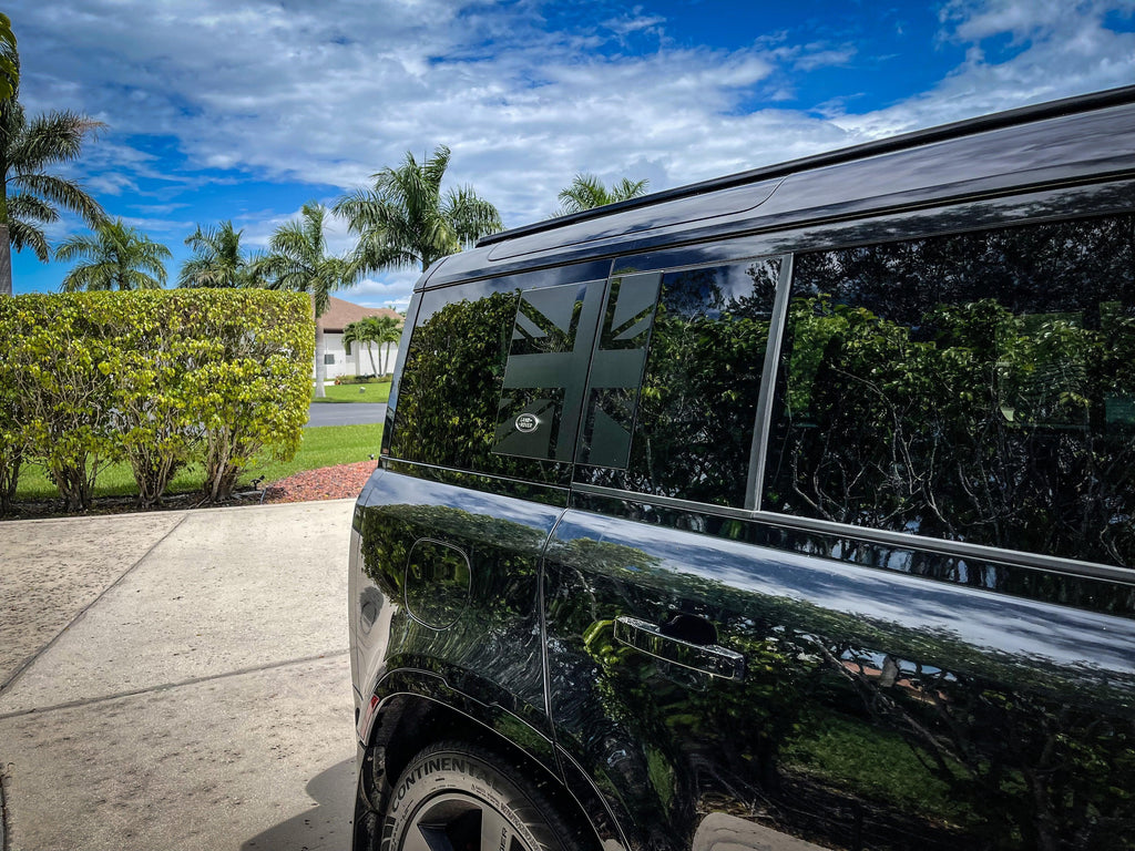 Union Jack Side Window Panel Overlay (Matte Black) - 2020+ Land Rover Defender 110 / 130 StickerFab