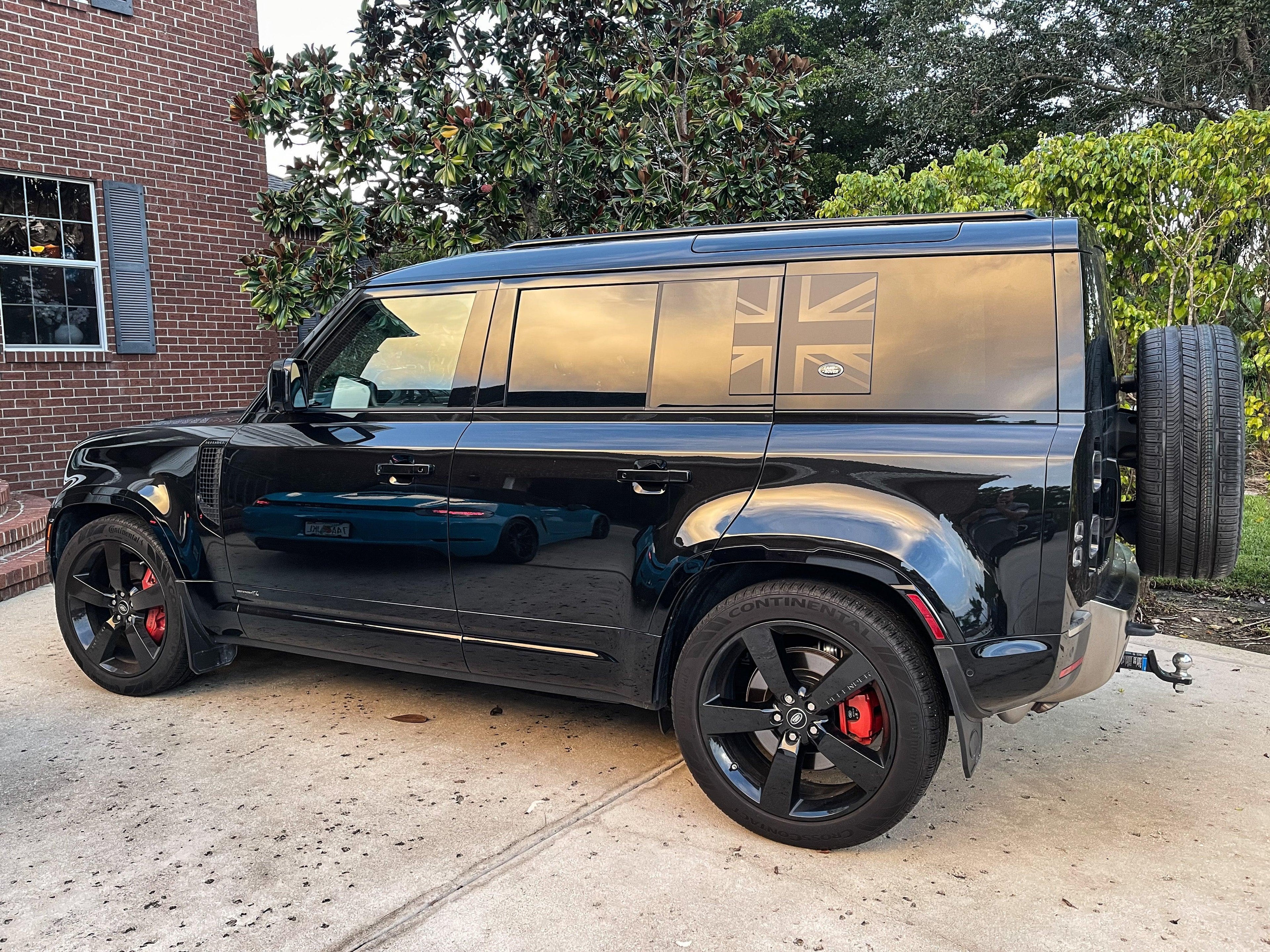 Union Jack Side Window Panel Overlay (Matte Black) - 2020+ Land Rover Defender 110 / 130 StickerFab