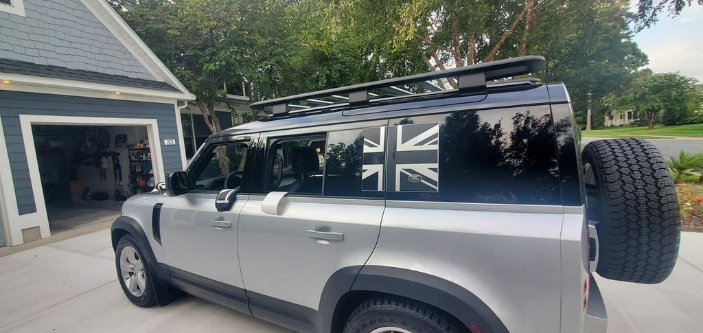 Union Jack Side Window Panel Overlay (Matte Black) - 2020+ Land Rover Defender 110 / 130 StickerFab
