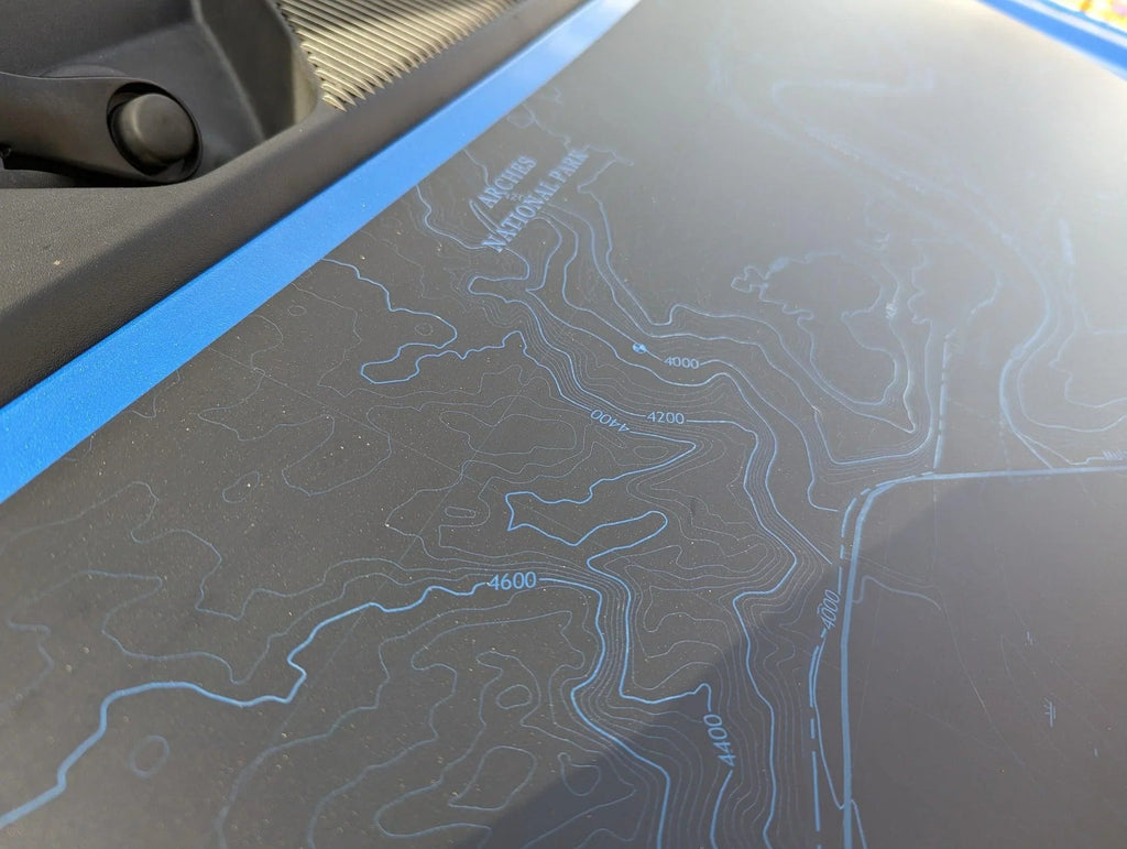 Stealth Black Arches National Park Topographic Map Hood Overlay (Printed Series) - 2021+ Bronco StickerFab