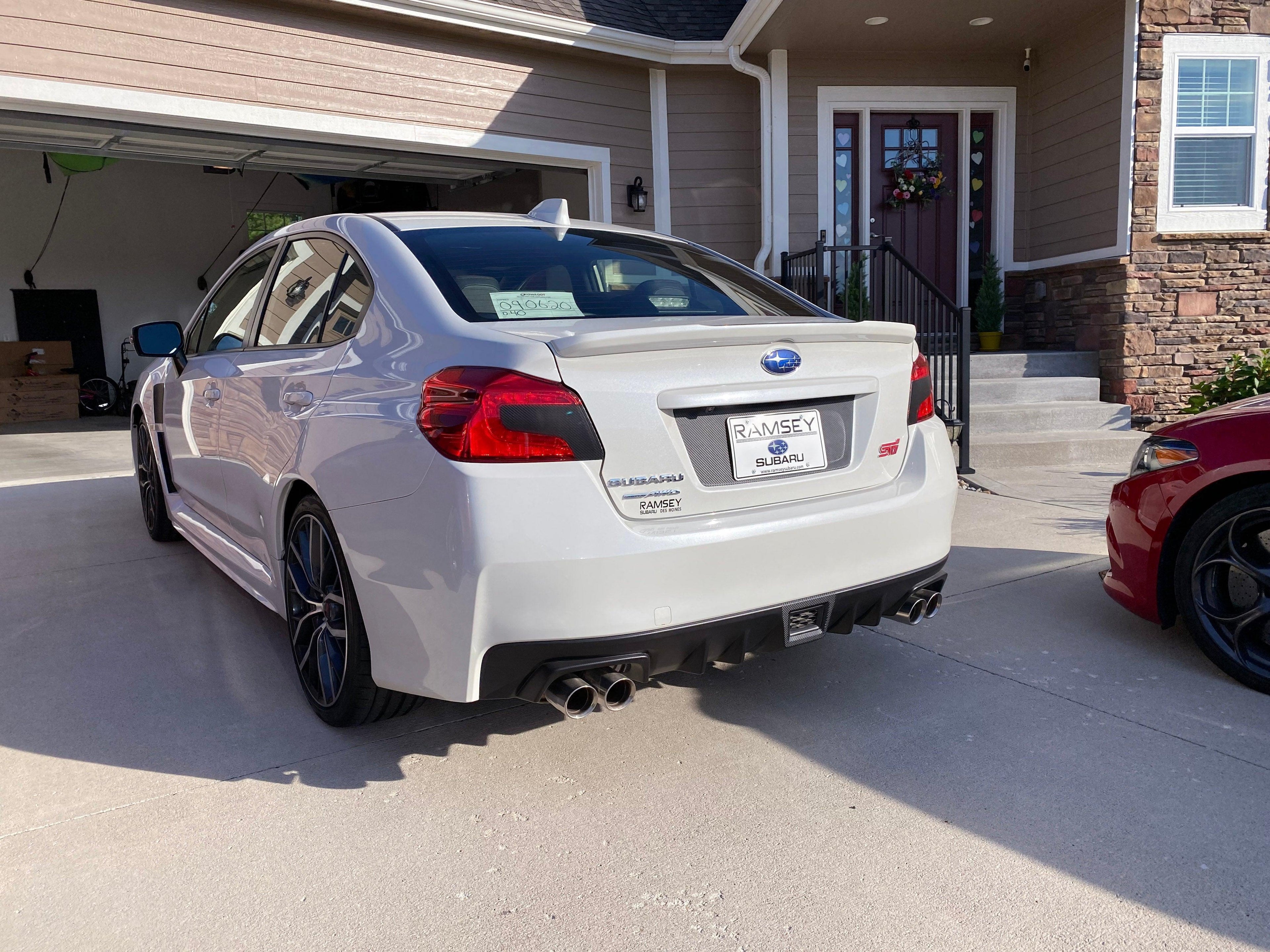 V1 3D Carbon License Plate Panel Black Out Overlays - 2015-2020 Subaru WRX / STI StickerFab