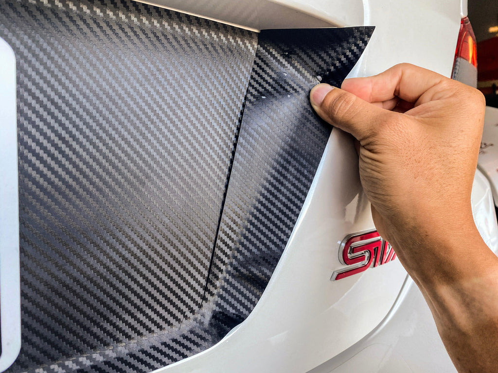 V1 3D Carbon License Plate Panel Black Out Overlays - 2015-2020 Subaru WRX / STI StickerFab