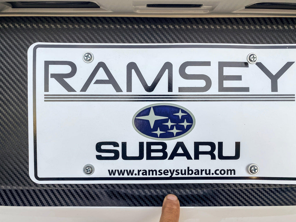 V1 3D Carbon License Plate Panel Black Out Overlays - 2015-2020 Subaru WRX / STI StickerFab