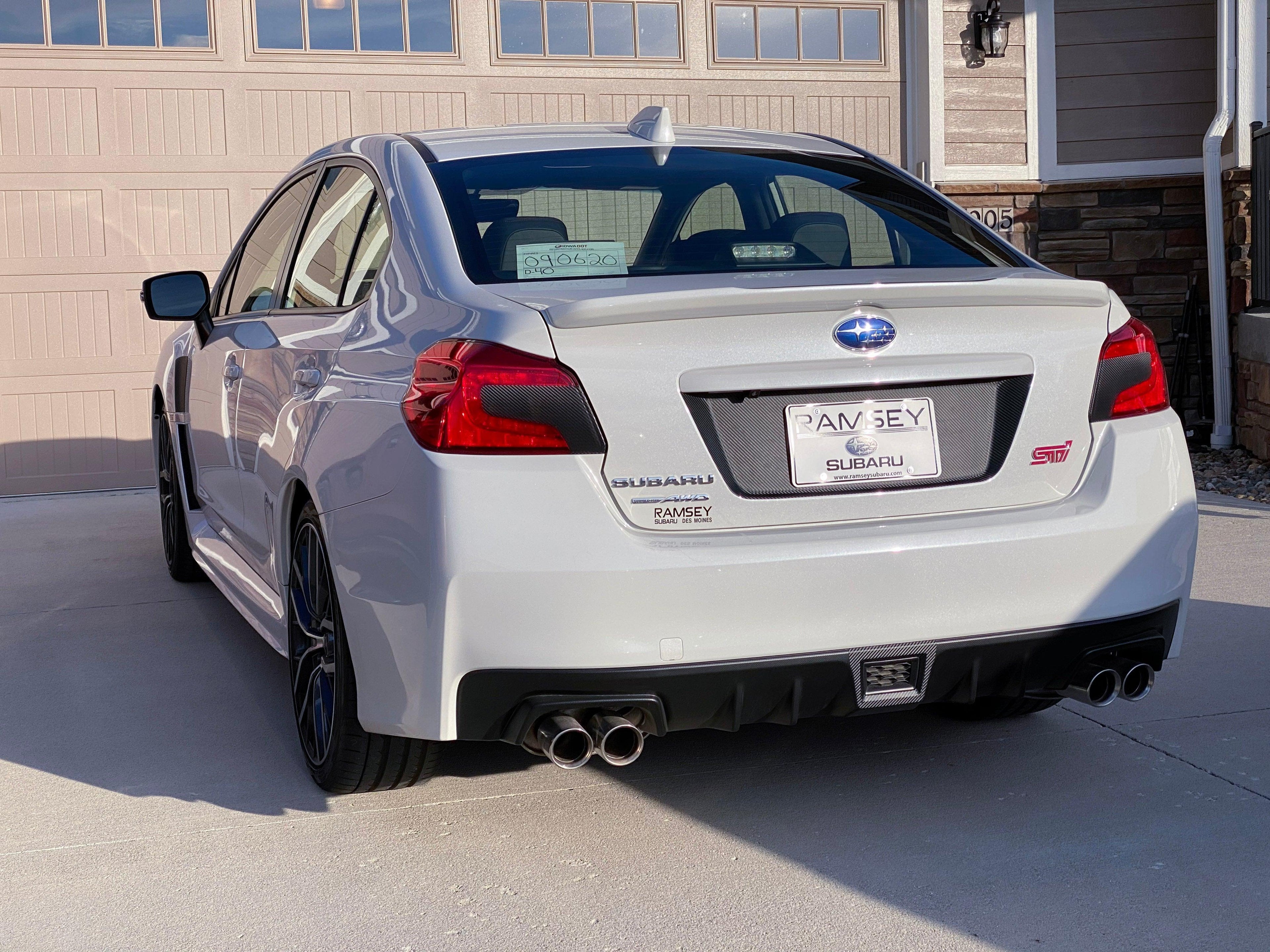 V1 3D Carbon License Plate Panel Black Out Overlays - 2015-2020 Subaru WRX / STI StickerFab