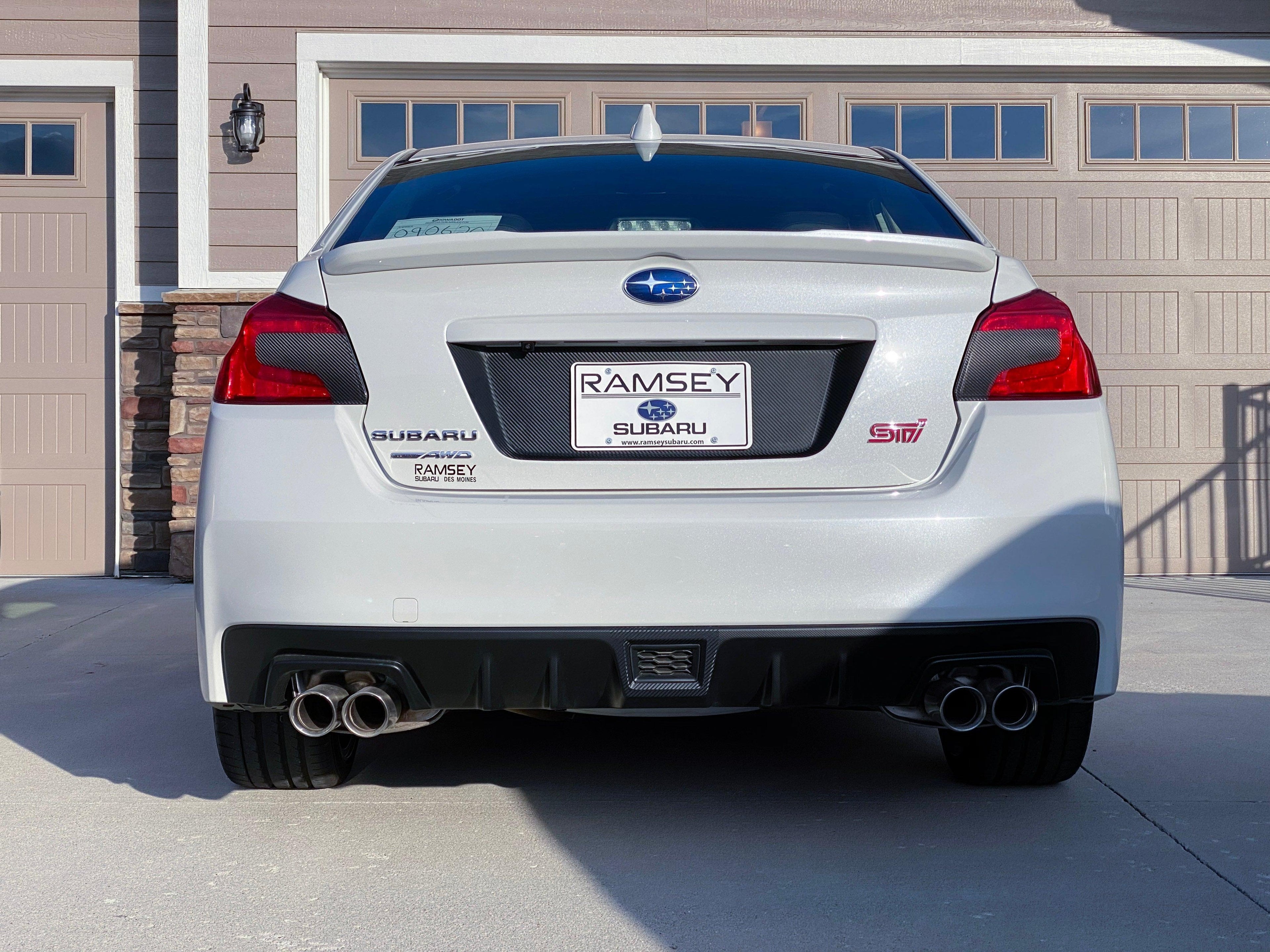 V1 3D Carbon License Plate Panel Black Out Overlays - 2015-2020 Subaru WRX / STI StickerFab