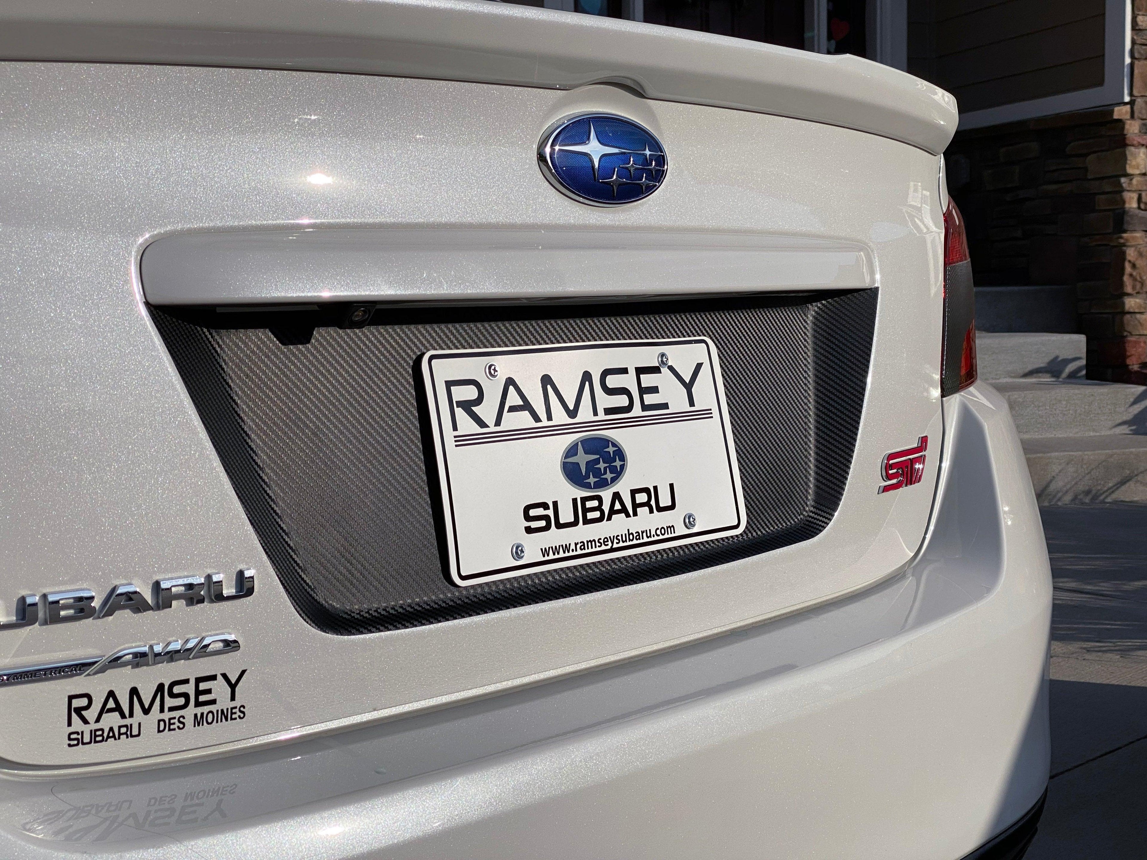 V1 3D Carbon License Plate Panel Black Out Overlays - 2015-2020 Subaru WRX / STI StickerFab