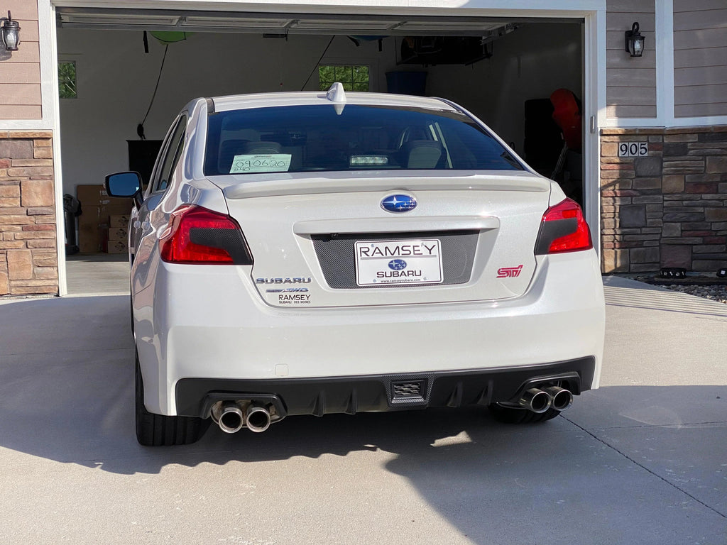 V1 3D Carbon License Plate Panel Black Out Overlays - 2015-2020 Subaru WRX / STI StickerFab