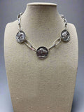 Western Rustic Buffalo Coin Choker & Earring Set — Burnished Silver Western Jewelry Duo Cowhide and Conchos